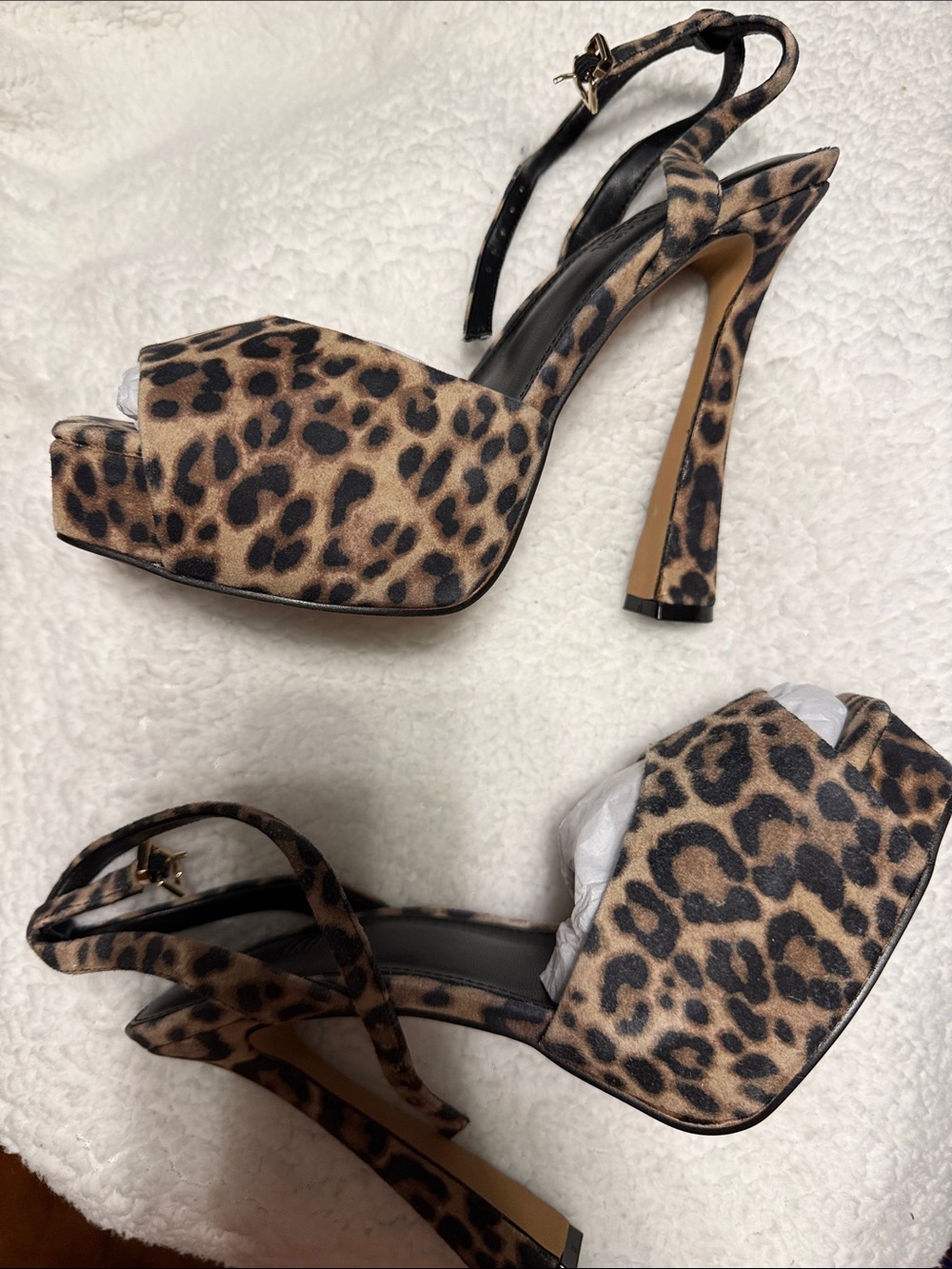 Leopard Print Platform Slingback Heels - Women's Animal Print Sandals